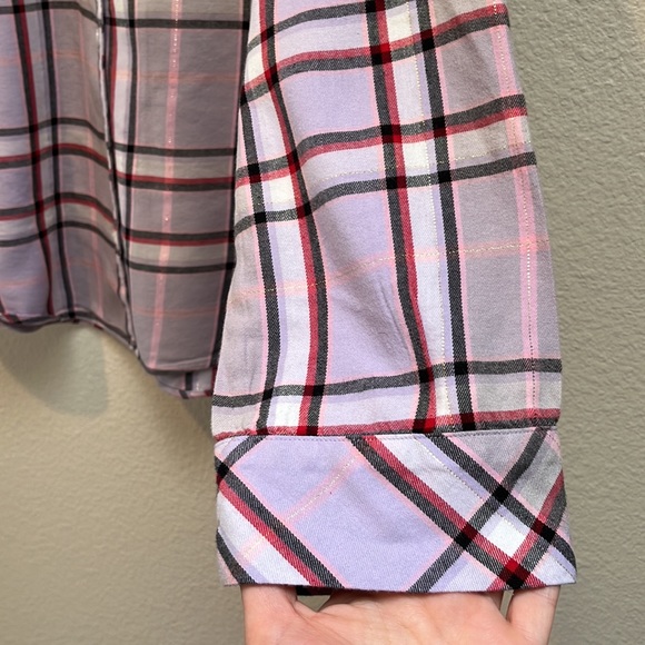 Victorias Secret Cotton Blend Button Down Pajama Shirt, Size Small, Purple Plaid - Picture 7 of 11